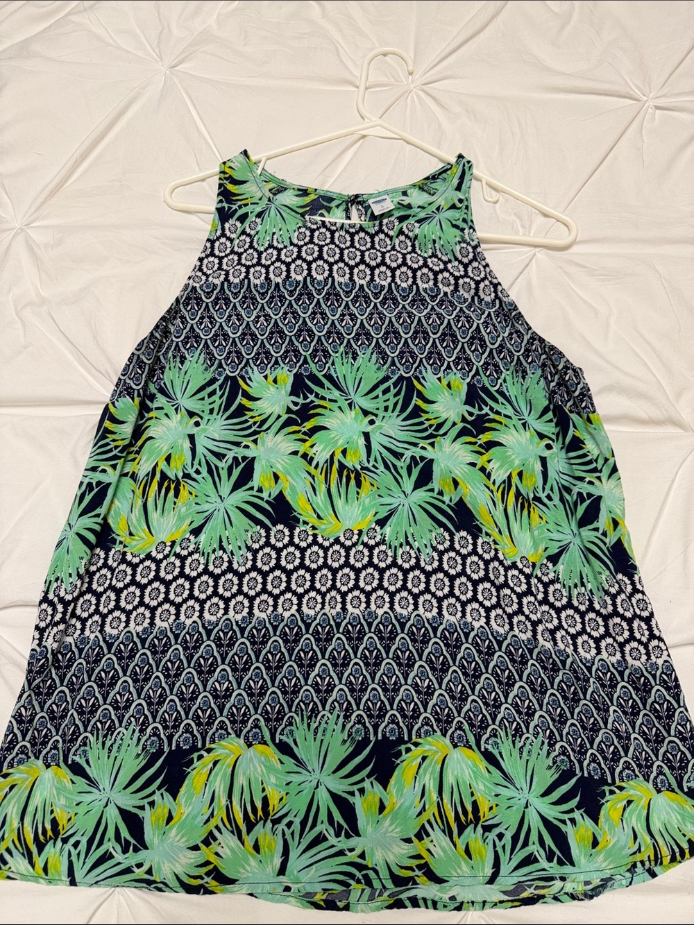 Old Navy Navy, Mint & Yellow Tropical Print Tank Top